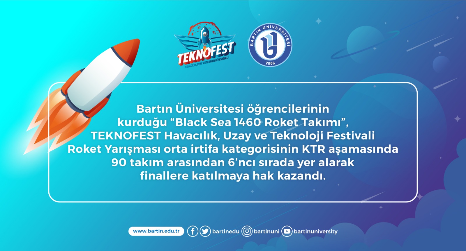 Bartn niversitesi rencileri yaptklar roket ile TEKNOFESTte finale kaldlar

