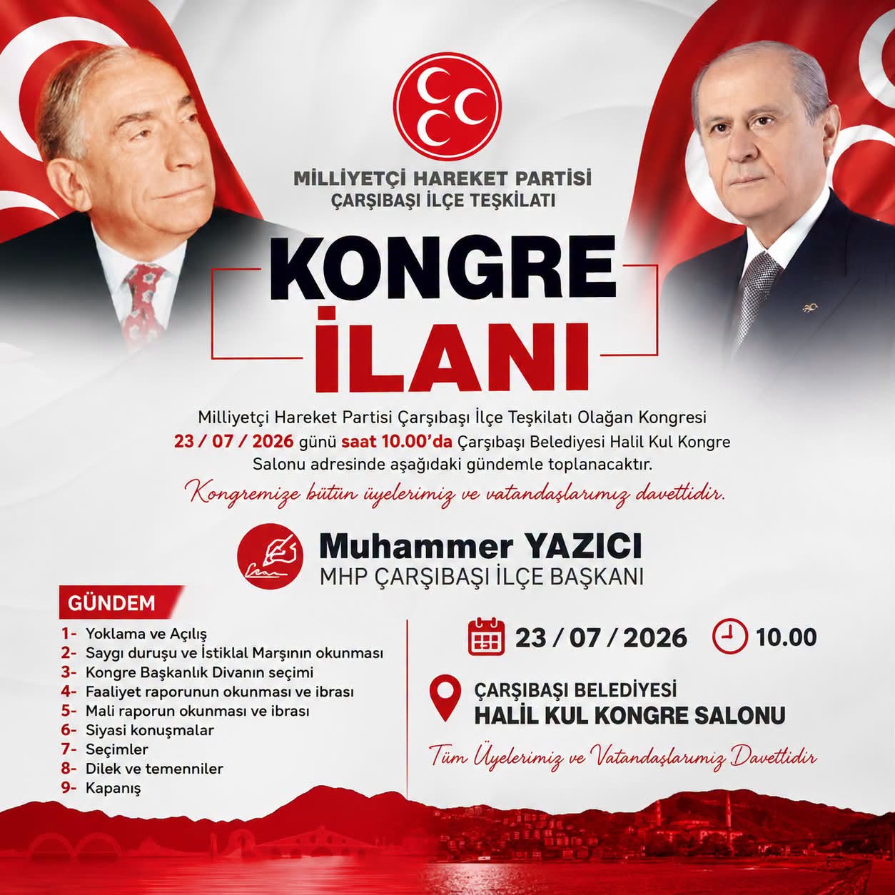 MHP �AR�IBA�I �L�E KONGRES� YARIN YAPILACAK