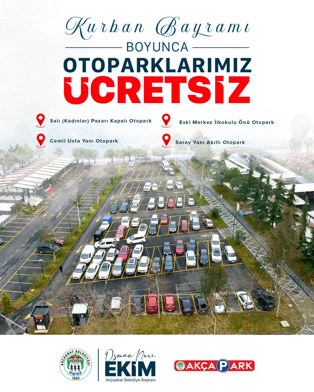 AKÇAABAT’TA BAYRAM BOYUNCA OTOPARKLAR ÜCRETSİZ