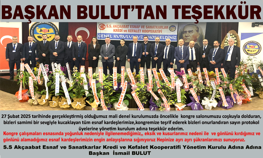 BAŞKAN BULUT'TAN TEŞEKKÜR İLANI