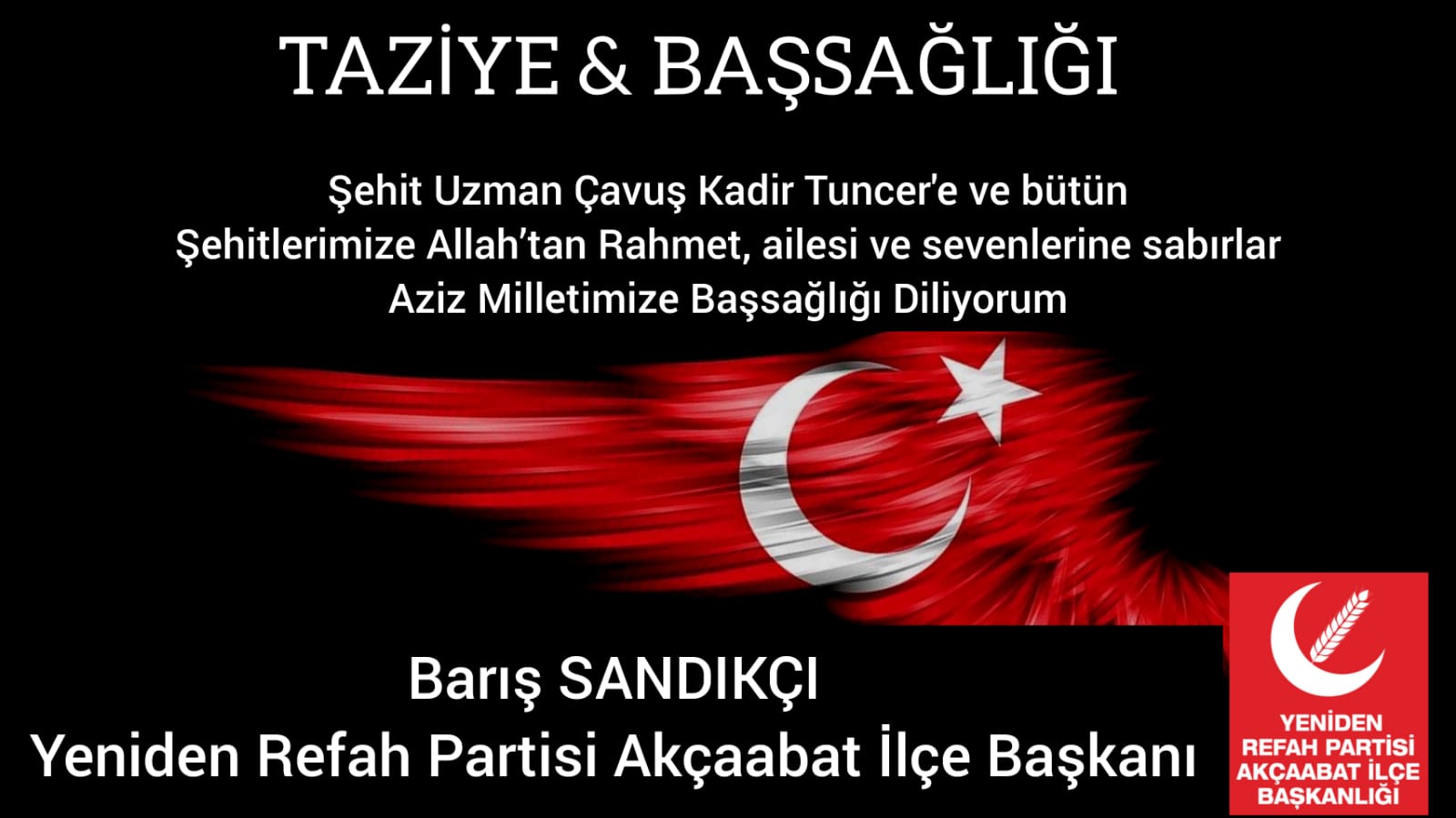 'Bedir şehitleri ile aynı saflarda olman dileğiyle'