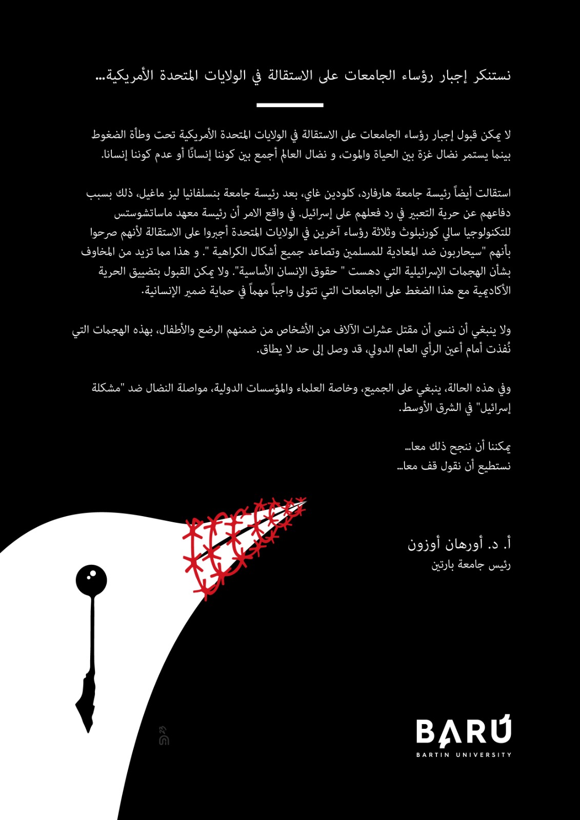 Rektr Uzun, ABDde srail Sorunu ile mcadeledeki akademik basklar knad